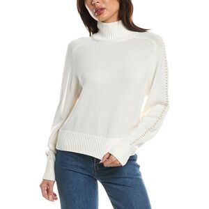 Wispr Womens  Embroidery Mock Neck Sweater, Ivory